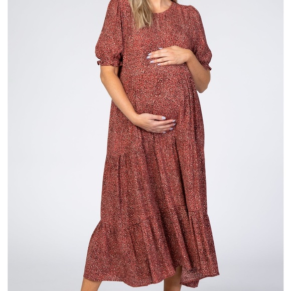 Pinkblush Dresses & Skirts - Pinkblush Rust Printed Tiered Maternity Midi Dress